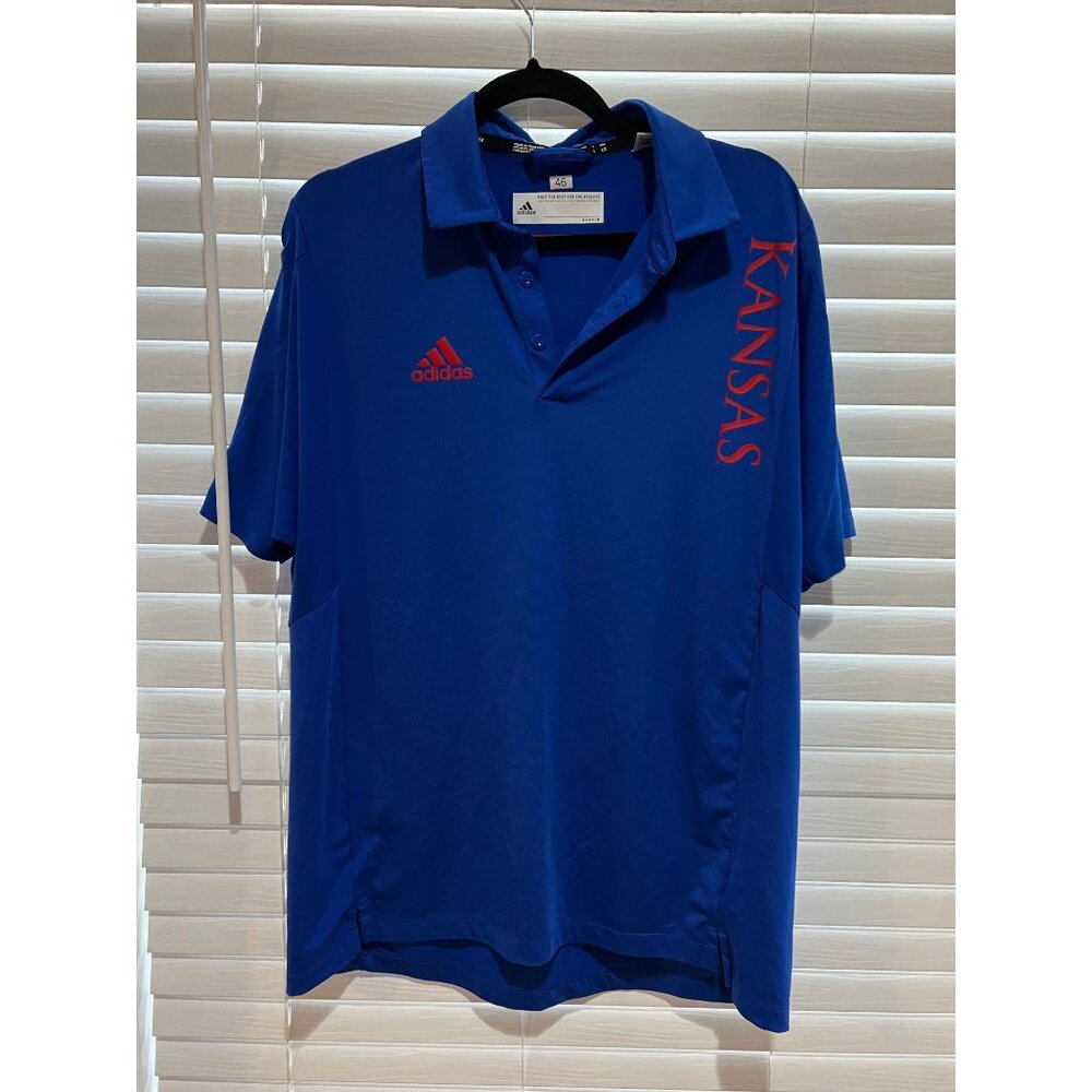 Adidas Kansas‎ Jayhawks Mens Large Blue Short Sleeve Polo Shirt NCAA Athletic L